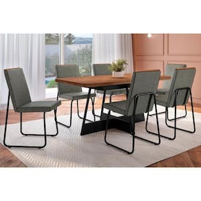 Conjunto: Mesa de Cozinha Átria 1592 Aço c/ Tampo Madeirado 160x90cm e 6 Cadeiras Lira Preto/Nogal - Preto/Grafite - Preto - Carraro