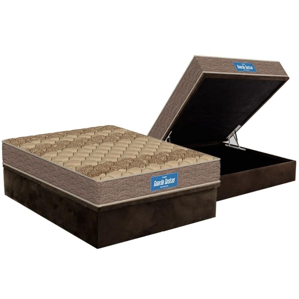 Cama Box Baú Casal: Colchão Espuma D45 Probel D33 Guarda Costas Brown + Base CRC Suede Brown (138x188)