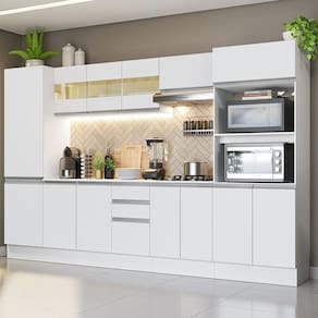 Armário de Cozinha Completa 100% MDF 300 cm Frentes Branco Smart Madesa 01 XV
