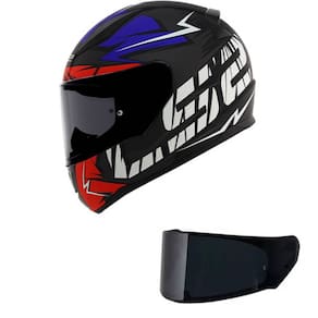 Capacete LS2 FF353 Rapid Cromo Preto Azul e Vermelho Mais Viseira Fumê