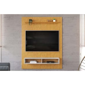 Painel Quarto p/ TV até 55 Pol Aston Ripado c/ 1 Prateleira e 2 Nichos 134x168cm Cedro/Bali - DJ Móveis