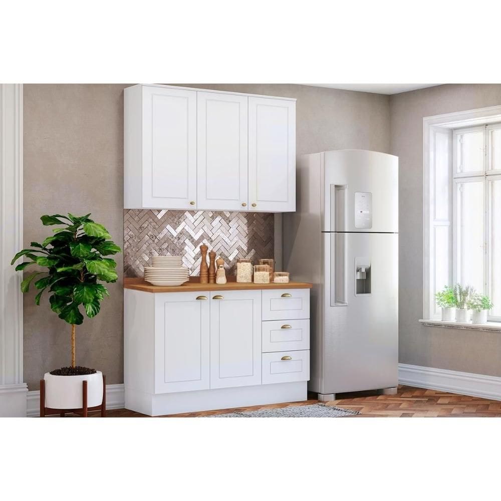 Kit Cozinha Modulada 3 Peças Americana (1Aéreo+1Balcão+1Complemento) CZ123 Branco - Henn