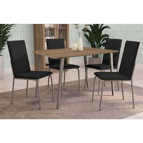 Conjunto: Mesa de Cozinha Iguaçu c/ Tampo de Madeira 90cm e 4 Cadeiras Amsterdã Niquel/Preto - Kappesberg