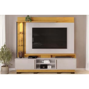 Estante p/ Sala até 70 Polegadas Martino c/ Prateleira Nichos e Pés 200x190cm Cedro/Bali - DJ Móveis