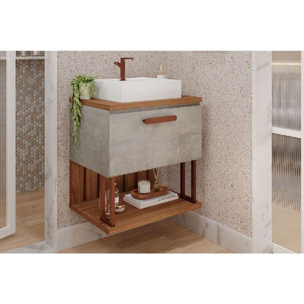 Bancada de Banheiro Balcão Duna 1 Porta c/ Cuba 60cm Cimento/Freijo - MGM