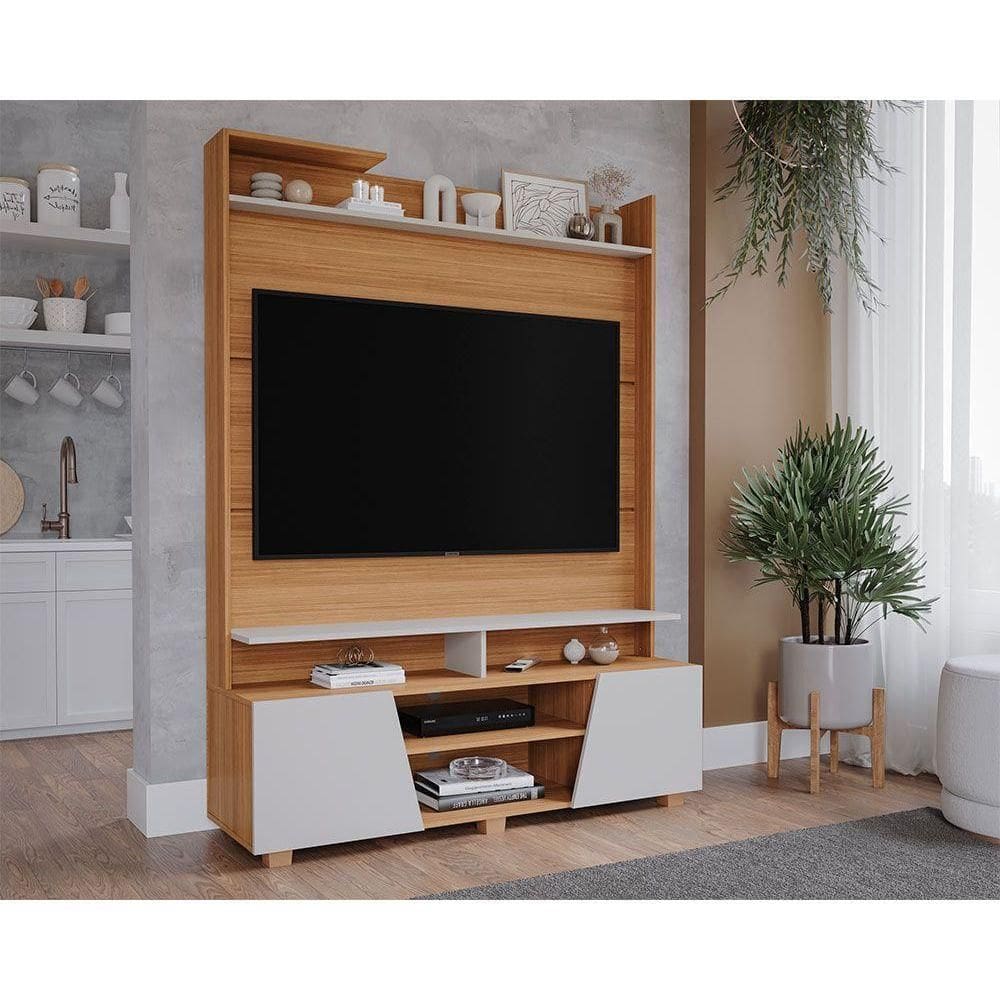 Painel Home p/ TV até 55 Pol Master c/ 2 Prateleiras e Pés 135x183cm Nature/Off White - Permóbili