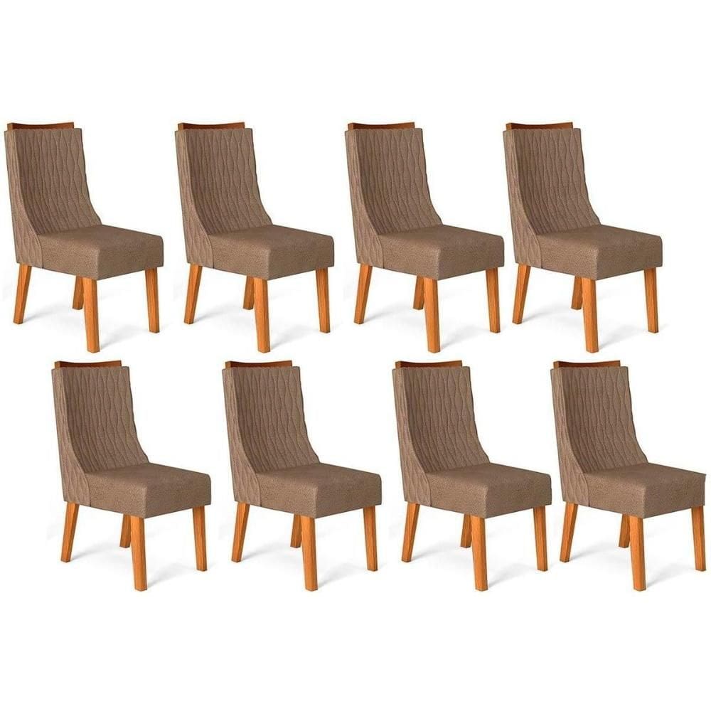Kit 8 Cadeiras Sala Jantar Jade 8 Un Carvalho Nobre/Suede Pecan - DJ Móveis