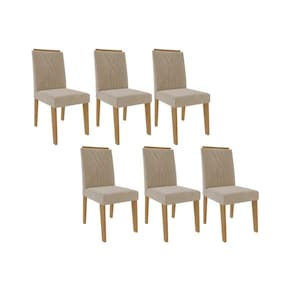 Kit 6 Cadeiras de Cozinha Nicole 6 Un Madeirado/Suede Nude Bege - Cimol