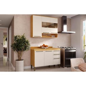 Kit de Cozinha Completa 2 Peças Nápoli Prime (1Aéreo+1Balcão) C2P04 Amendoa/Off White - Ronipa
