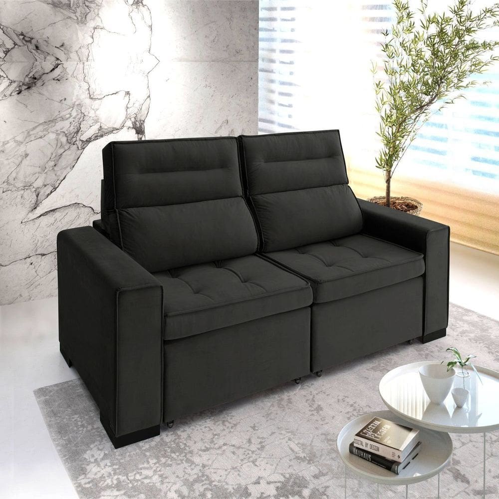 Sofá Retrátil e Reclinável 2 Lugares 230cm Charm Preto