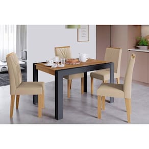Conjunto: Mesa de Cozinha Grace Tampo Madeirado 130x90cm e 4 Cadeiras Nicole Savana/Nature-Suede Nude Bege - Cimol