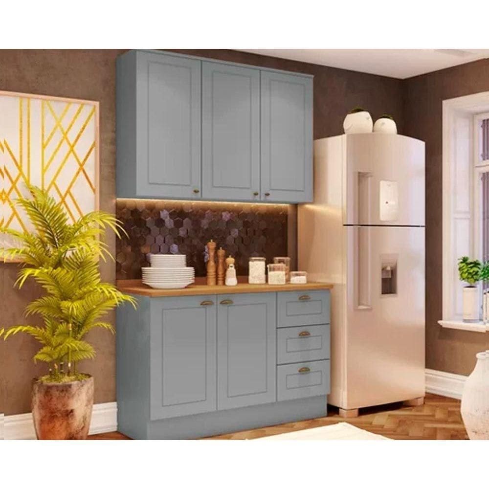 Kit de Cozinha Completa 3 Peças Americana (1Aéreo+1Balcão+1Complemento) CZ121 Cinza - Henn