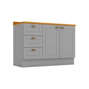 Gabinete de Cozinha Modulado Balcão p/ Pia c/ Tampo Americana c/ 2 Portas e 3 Gavetas 120cm Cinza - Henn