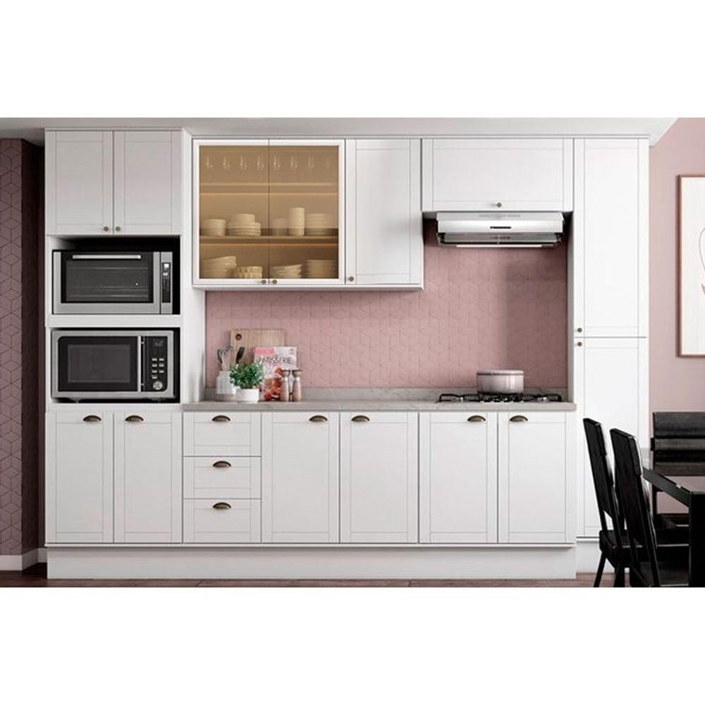 Kit de Cozinha Completa 7 Peças Bella (2Aéreos+2Balcões+1Paneleiro+1TorreQuente+1Complemento) C7P198 Branco - Carraro