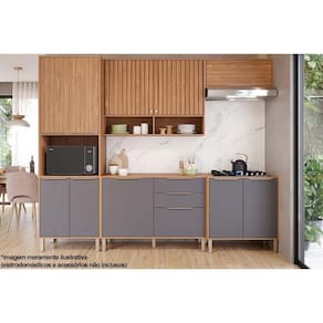 Kit de Cozinha Completa 5 Peças Divina (2Aéreos+2Balcões+1Paneleiro) CZ002 Freijo/Titanium - MGM