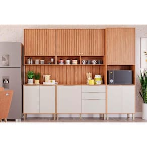 Kit de Cozinha Completa 7 Peças (2Aéreos+2Balcões+1Paneleiro+2Complementos) CZ011 Freijo/Off White - MGM