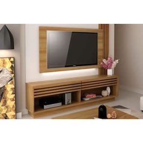 Estante p/ Sala até 65 Pol PL3003/RA2000 Ripado c/ 2 Gavetas 200x120cm Natural/Off White - Tecno Mobili