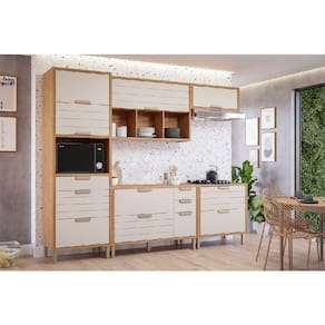 Kit Cozinha Modulada 5 Peças Eloise (2Aéreos+2Balcões+1TorreQuente) C5P178 Freijo/Off White - MGM