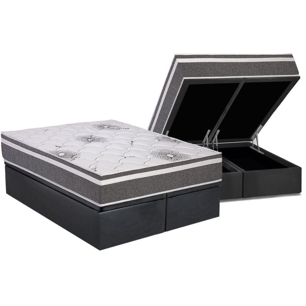 Cama Box Baú Queen: Colchão Espuma D45 Polar D33 Pérola Premium + Base CRC Suede Gray (158x198)