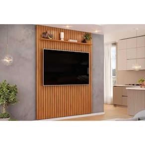 Painel Quarto p/ TV até 65 Pol Pratic Ripado c/ 1 Prateleira 183x240cm Freijo - DJ Móveis