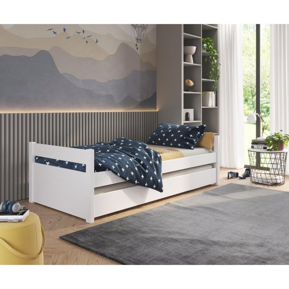 Bicama Infantil 90x190cm em Madeira Maciça Laura Yescasa Branco Lavado