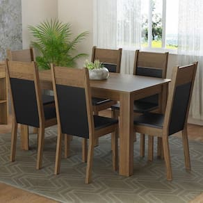 Conjunto Sala de Jantar Mesa Tampo de Madeira 6 Cadeiras Rustic/Preto Bahamas Madesa XV