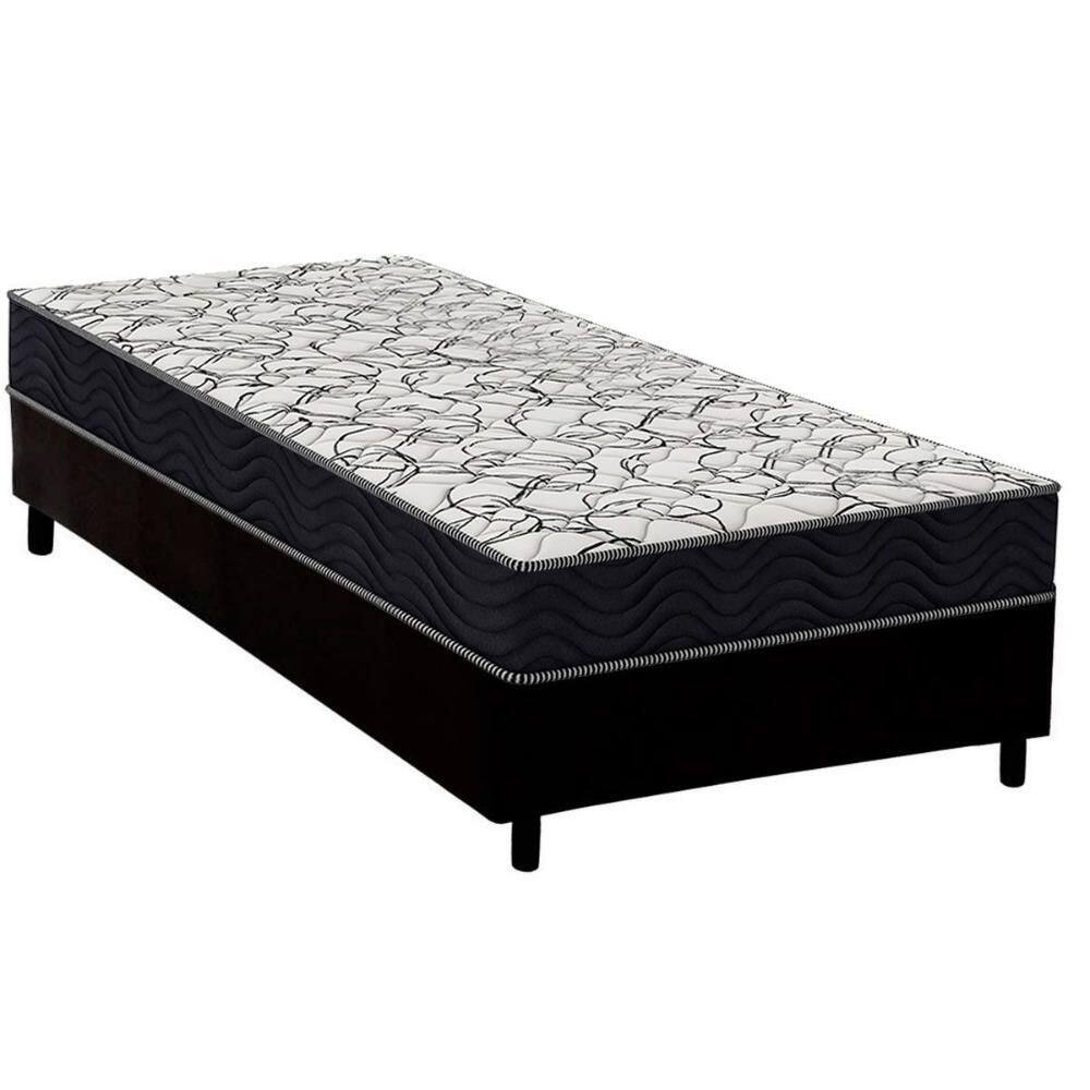 Conjunto Box Solteiro: Colchão Espuma Ortobom D45 Airtech 150 + Base CRC Suede Black (78x188)
