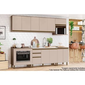 Cozinha Modulada Henn Connect 10 Peças (5Aéreo+3Balcões+2Complementos) C6P26 Duna/Cristal-Henn