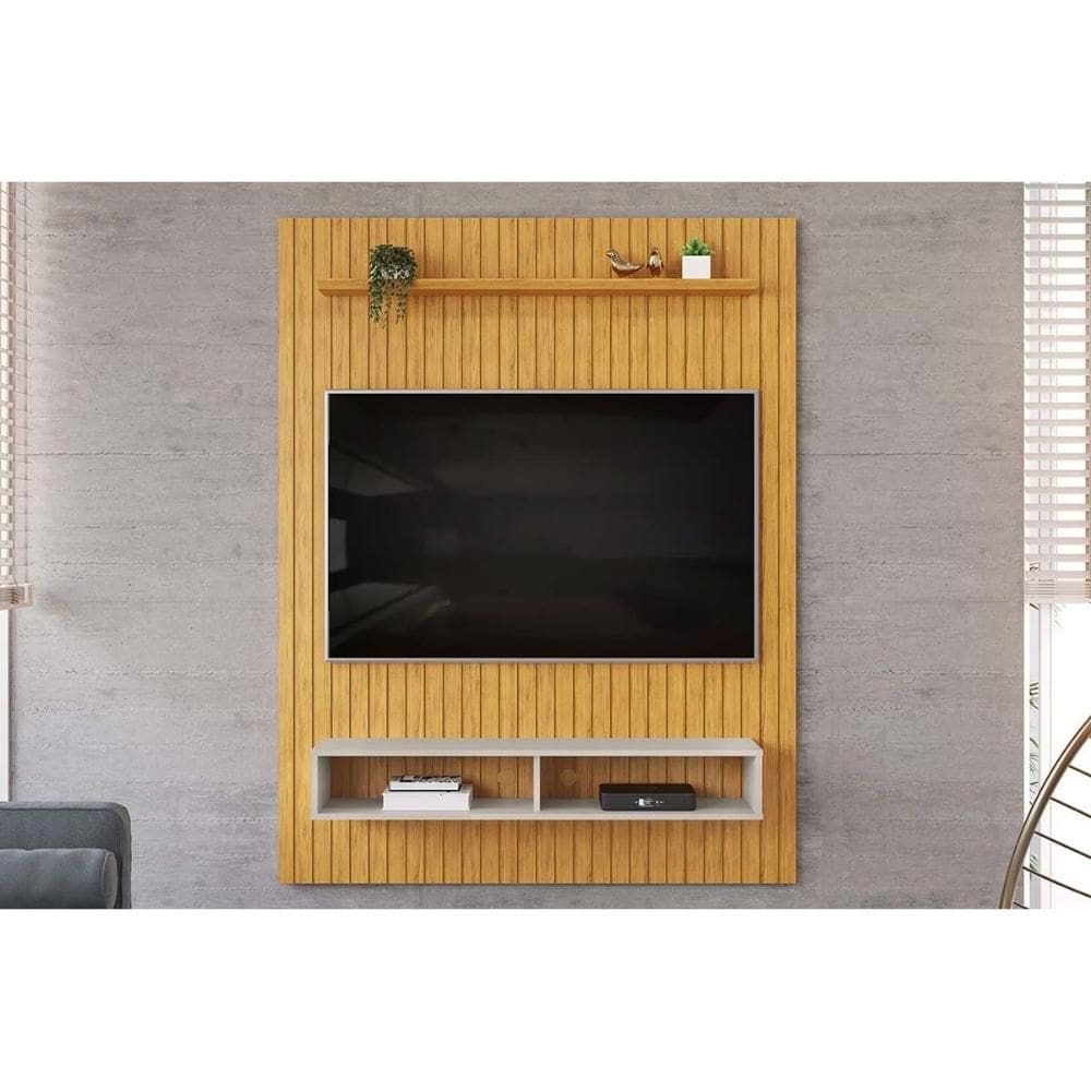Home p/ TV até 55 Pol Aston Ripado c/ 1 Prateleira e 2 Nichos 134x168cm Cedro/Bali - DJ Móveis