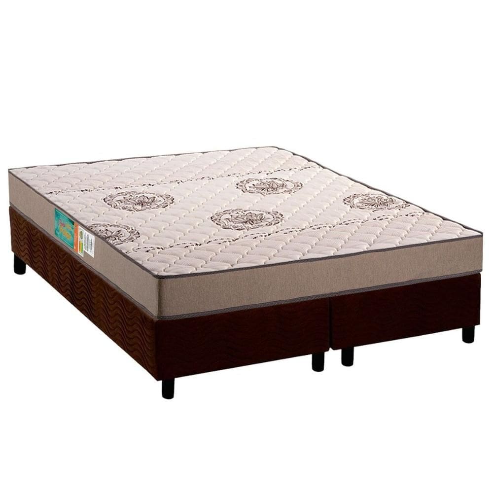 Cama Box Queen: Colchão Espuma D33 Polar Pérola Clean + Base CRC Suede Brown (158x198)