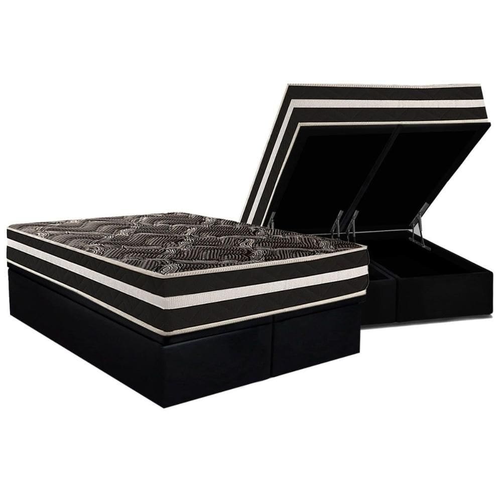Conjunto Box Baú Queen: Colchão Molas Paropas D28 / Master AG80 Black Double Face 25 + Base CRC Suede Black (158x198)