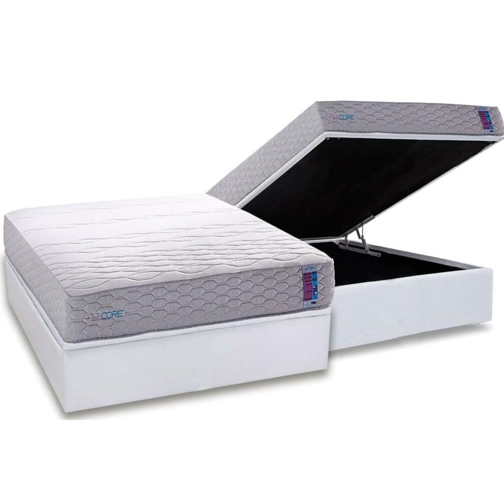 Conjunto Box Baú Casal: Colchão Molas Herval D33 / Ag 65 FeelCore + Base CRC Courano White (138x188)