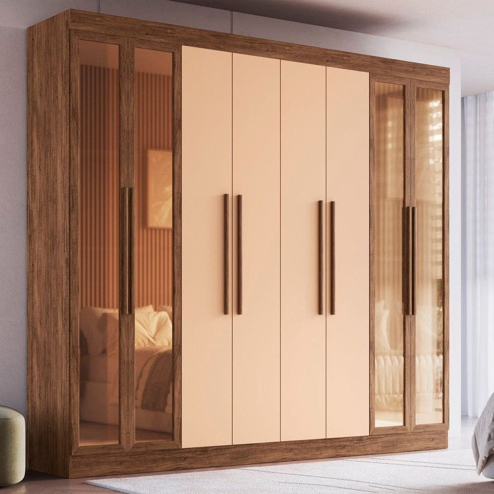 Guarda Roupa Casal 100% Mdf Chicago 68500 8 Portas 4 Gavetas Castanho/Nude