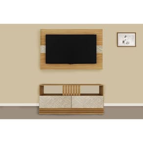 Estante p/ Sala até 50 Pol PA2913/R1479 c/ 2 Gavetas 136x88cm Natural/Palha - Tecno Mobili