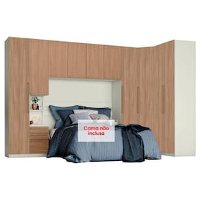 Quarto Casal Modulado Seletto 6 Peças (1 Ponte + 1 Closet + 3 G Roupas + 1 Complemento) QMH04 Areia/Jequitibá - Henn