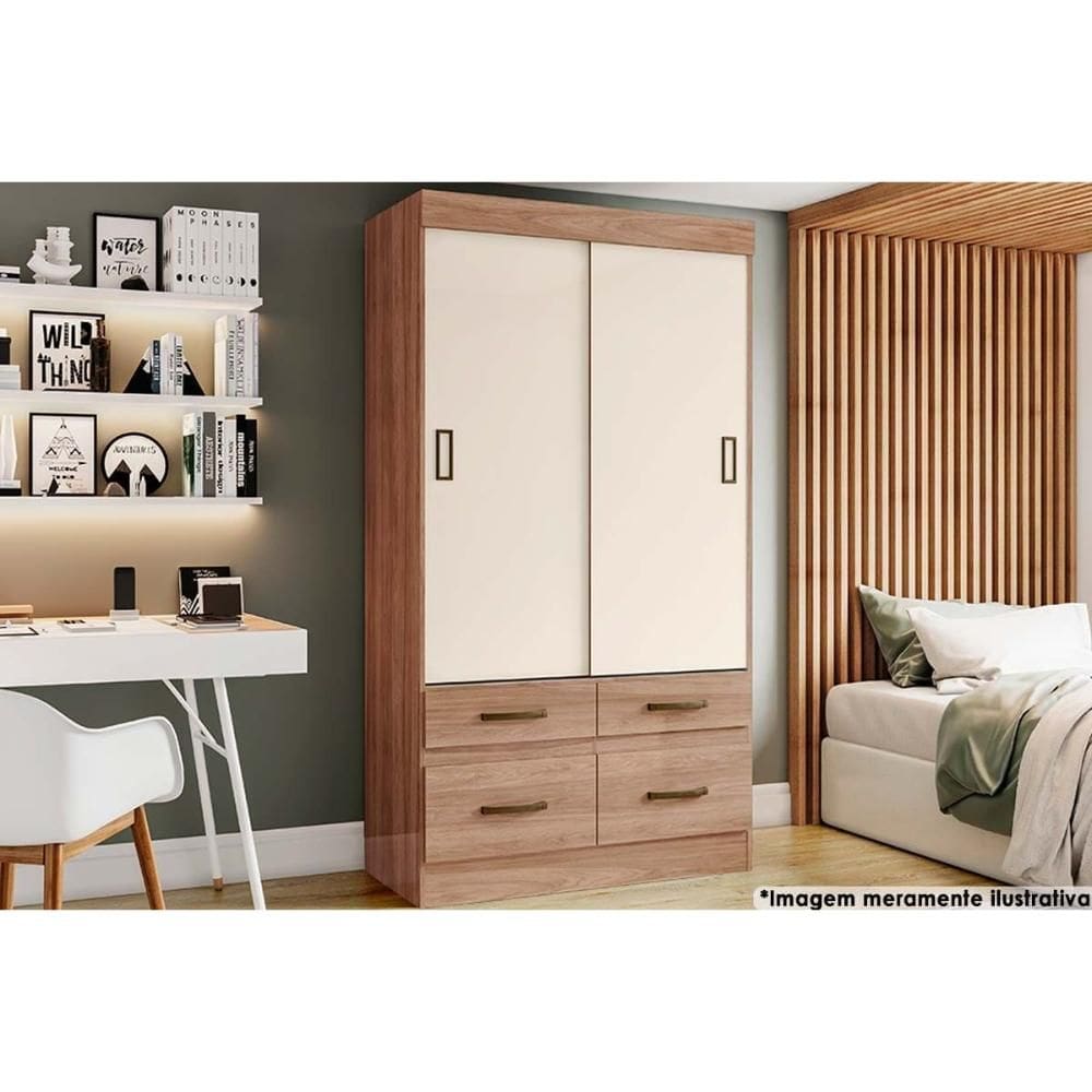 Guarda Roupa Casal 2 Portas de Correr e 4 Gavetas Briz BE25 Flex Jequitiba/Jequitiba ou Off White - Henn