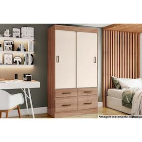 Guarda Roupa Casal 2 Portas de Correr e 4 Gavetas Briz BE25 Flex Jequitiba/Jequitiba ou Off White - Henn