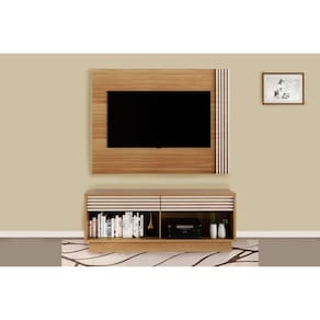 Estante p/ Sala até 42 Pol PL3004/RA2003 Ripado c/ 2 Gavetas 115x150cm Natural/Off White - Tecno Mobili