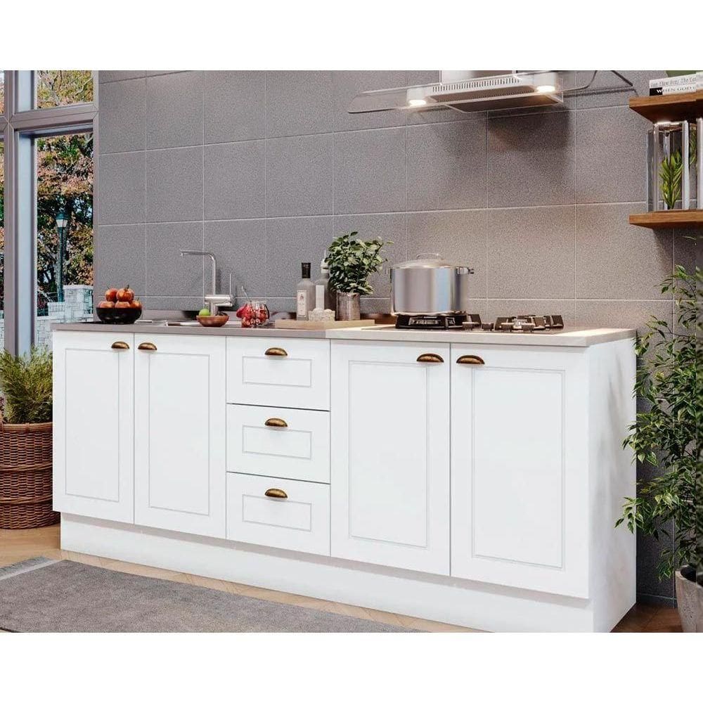 Kit de Cozinha Completa 3 Peças Americana (2Balcões+1Complemento) s/Pia CZ137 Branco - Henn