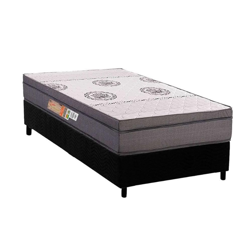 Cama Box Solteiro: Colchão Ortopédico Polar D28 OrthoPremium Grey + Base CRC Suede Black (88x188)