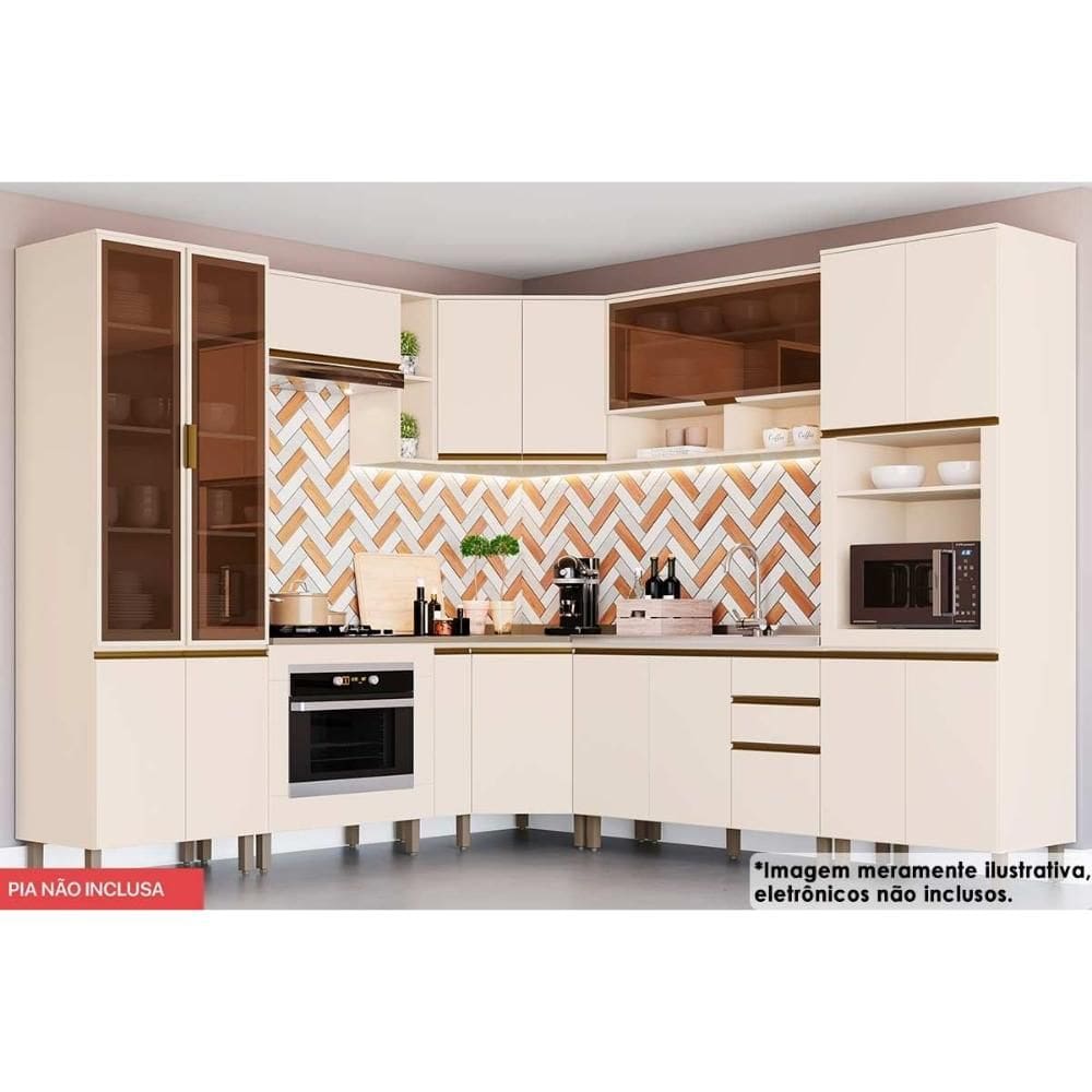 Cozinha Modulada Henn Connect 12 Peças (4Aéreos+4Balcões+2Paneleiro+2Complementos) C5P78 Off White-Henn