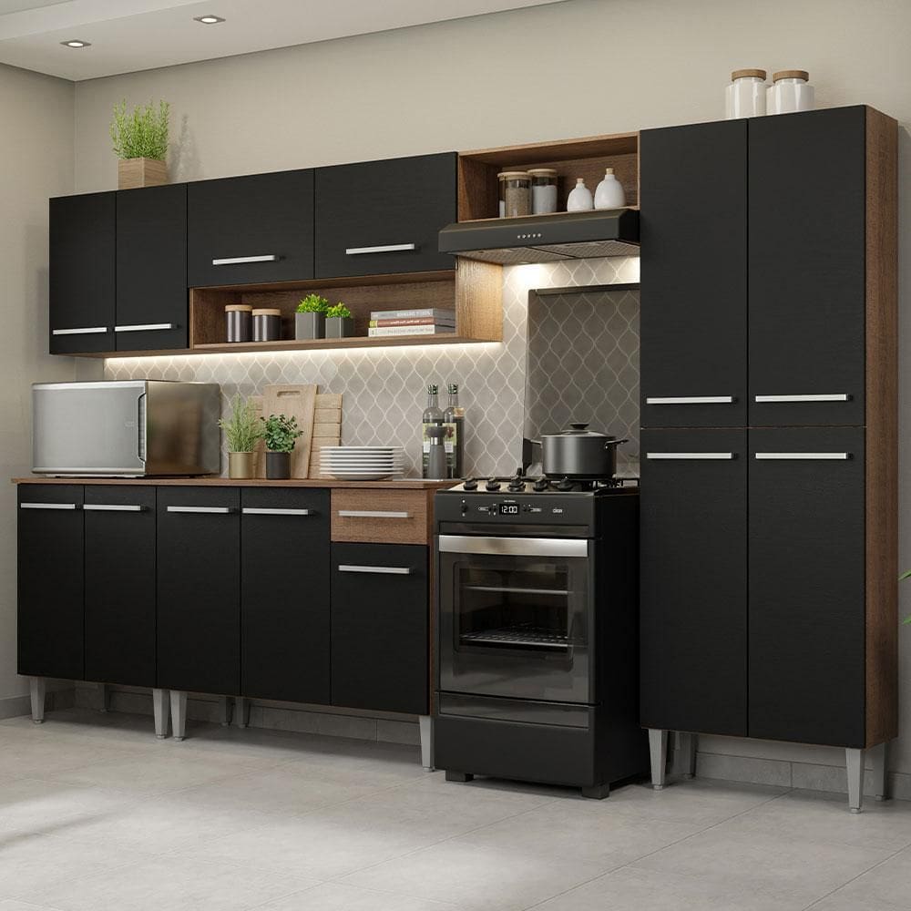 Cozinha Completa Madesa Emilly 293001 com Armário e Balcão - Rustic/Preto XV