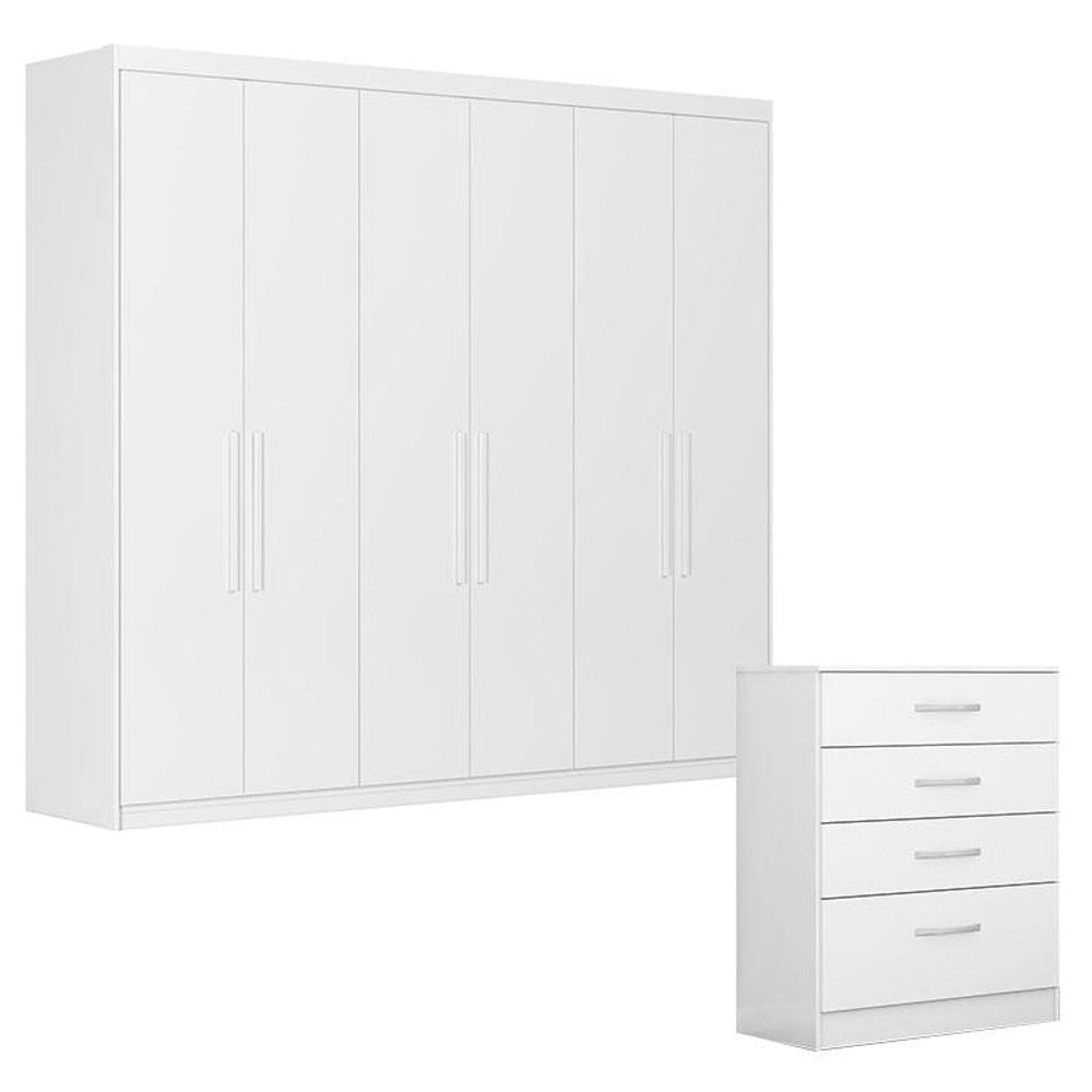 Cômoda Astral e Guarda Roupa Casal Venice 62580 Branco Brilho - Demóbile