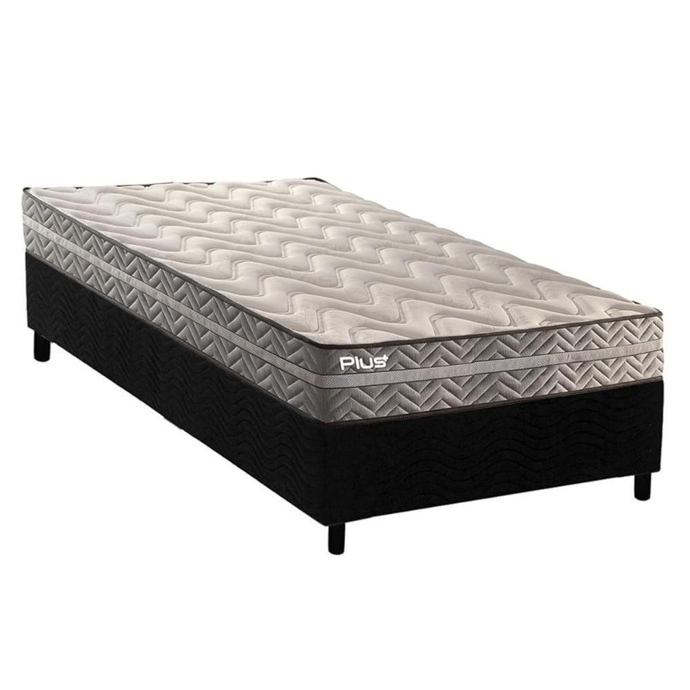 Cama Box Solteiro: Colchão Espuma D45 Paropas Pasquale Plus Gray + Base CRC Suede Black (78x188)