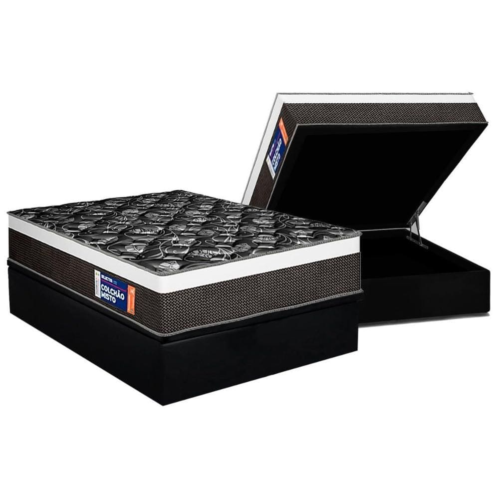 Cama Box Baú Casal: Colchão Ortopédico Plumatex D33 Selectus + Base CRC Suede Black (138x188)