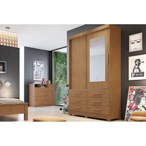 Guarda Roupa 2 Portas (1 c/ Espelho) e 6 Gavetas Buriti/Jequitibá Cumaru - Novo Horizonte