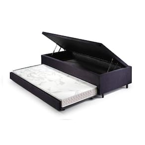 Bicama com Baú Solteiro Reforçado em Suede 88x188cm Preto
