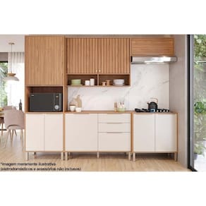 Kit de Cozinha Completa 5 Peças Divina (2Aéreos+2Balcões+1Paneleiro) CZ002 Freijo/Off White - MGM