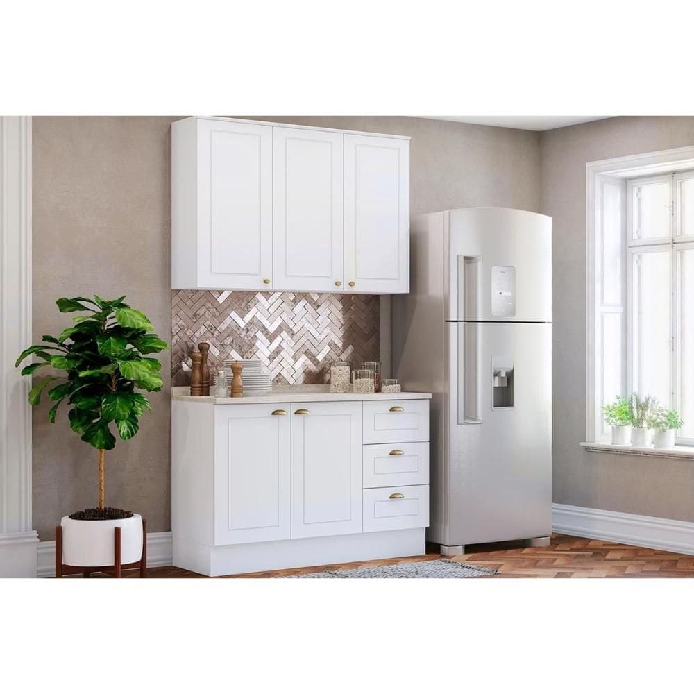 Kit Cozinha Modulada 3 Peças Americana (1Aéreo+1Balcão+1Complemento) CZ122 Branco - Henn