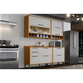 Kit Cozinha Modulada 4 Peças Syrah (2Aéreos+2Balcões) C4P04 Amendoa/Off White - Ronipa